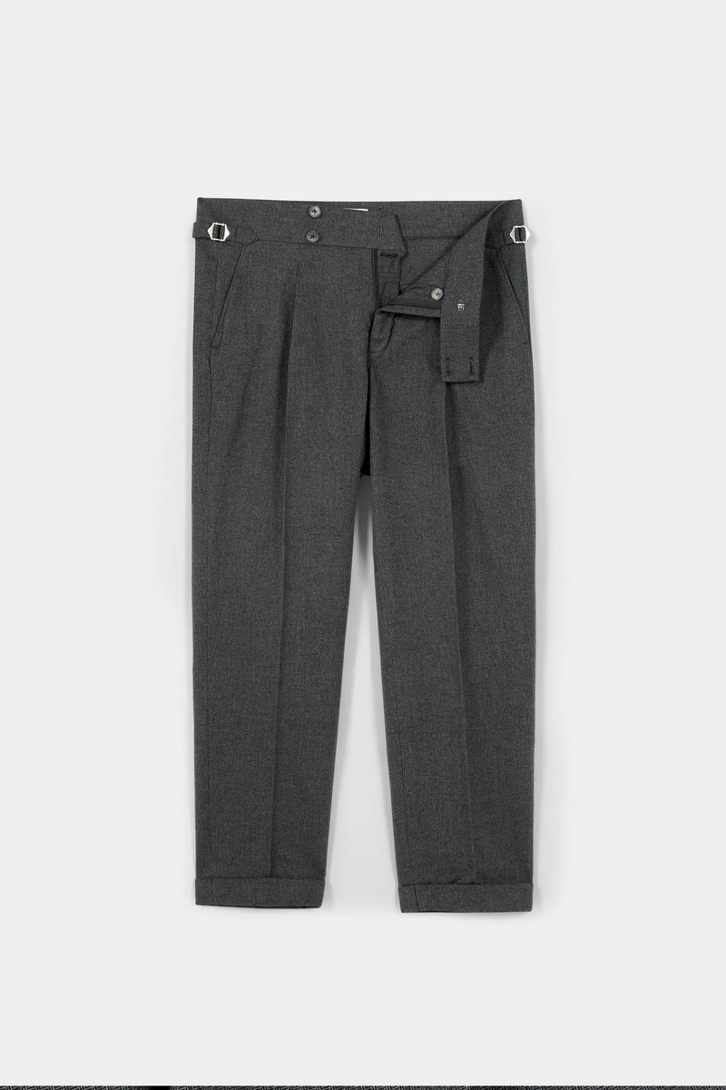 Grey Herringbone Flannel Gurkha Trousers