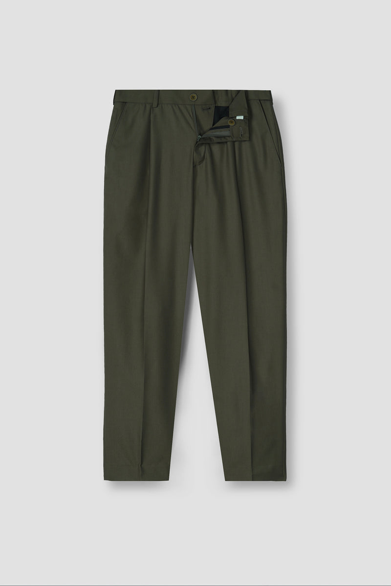 Olive Green Tropical Wool Blended Dress Pant