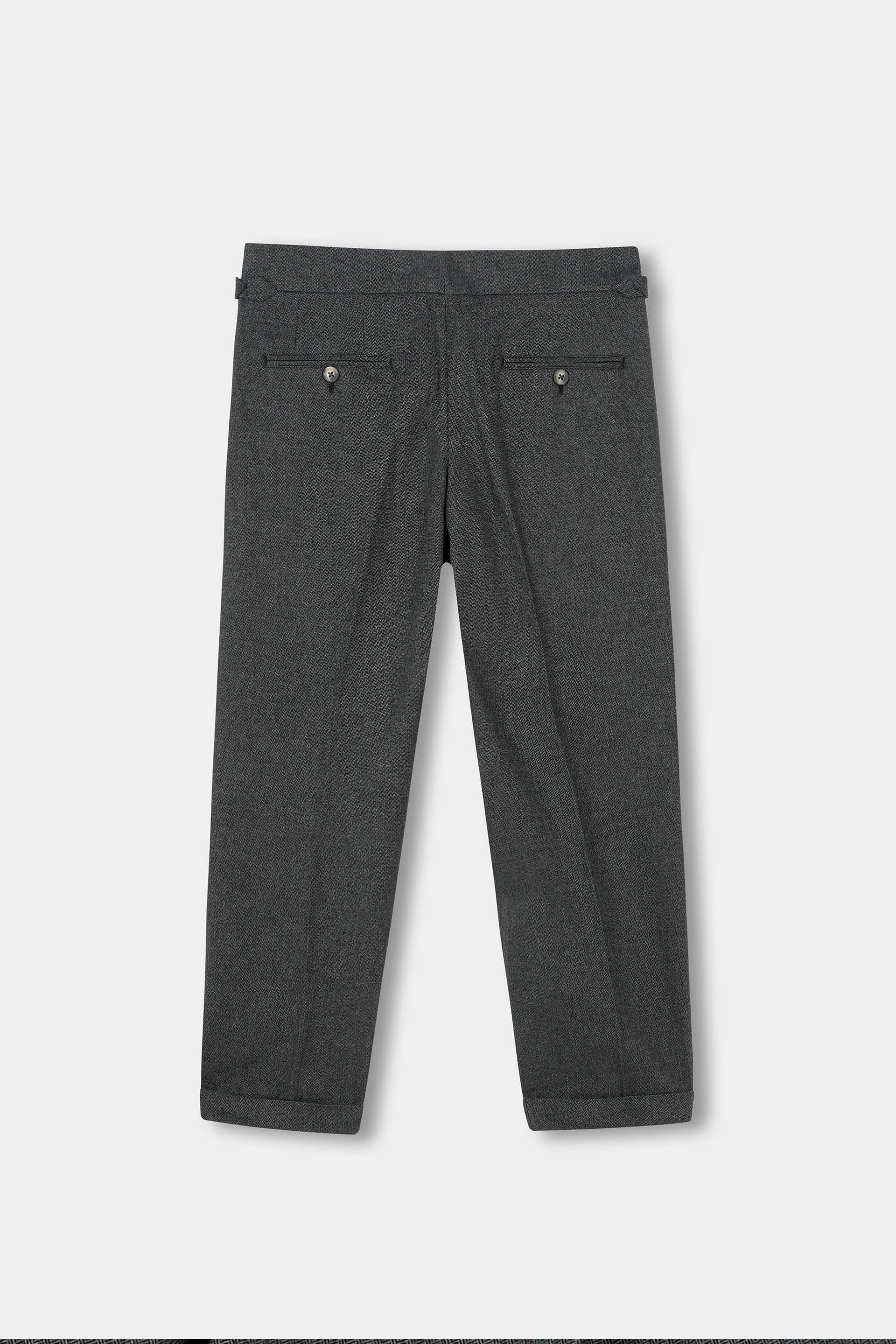 Grey Herringbone Flannel Gurkha Trousers