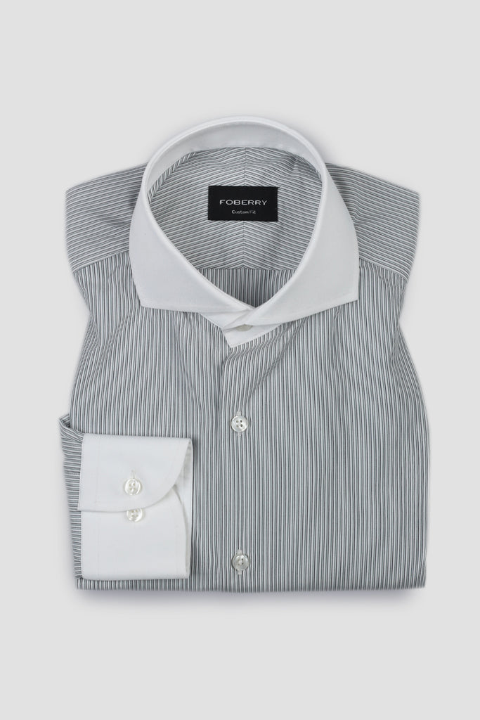 Charcoal Green Pencil Supima Cotton Stripes Shirt