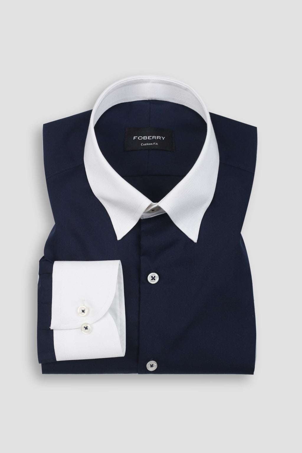 Dark Navy Blue Egyptian Shirt - Hidden Button Down Shirt