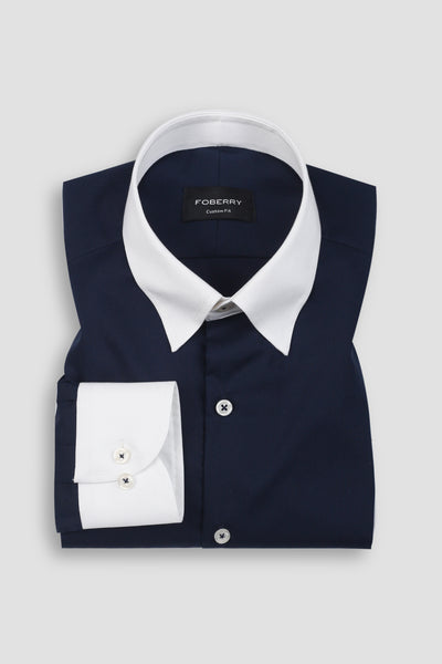Dark Navy Blue Egyptian Shirt - Hidden Button Down Shirt
