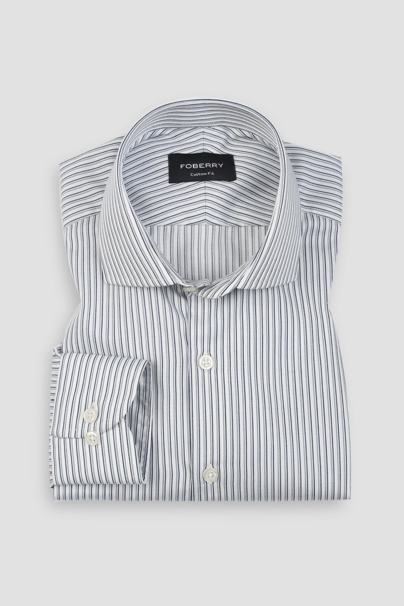 Midnight Blue With Green Parallel Striped Shirt