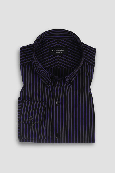 Electric Purple Twill Striped Shirt