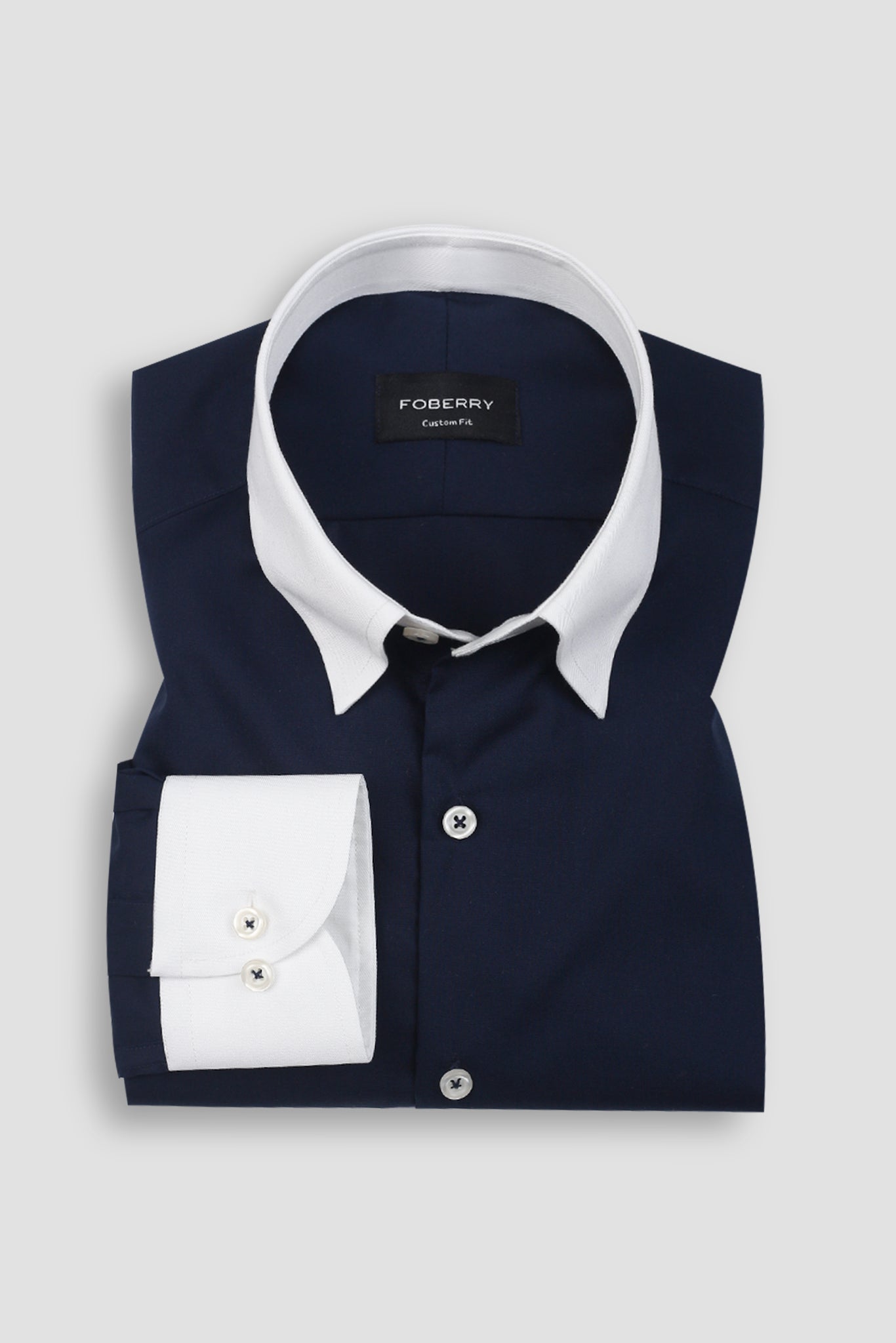 Dark Navy Blue Egyptian Shirt - Hidden Button Down Shirt