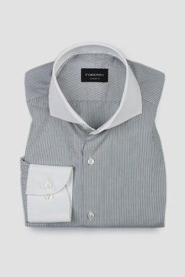 Charcoal Green Pencil Supima Cotton Stripes Shirt