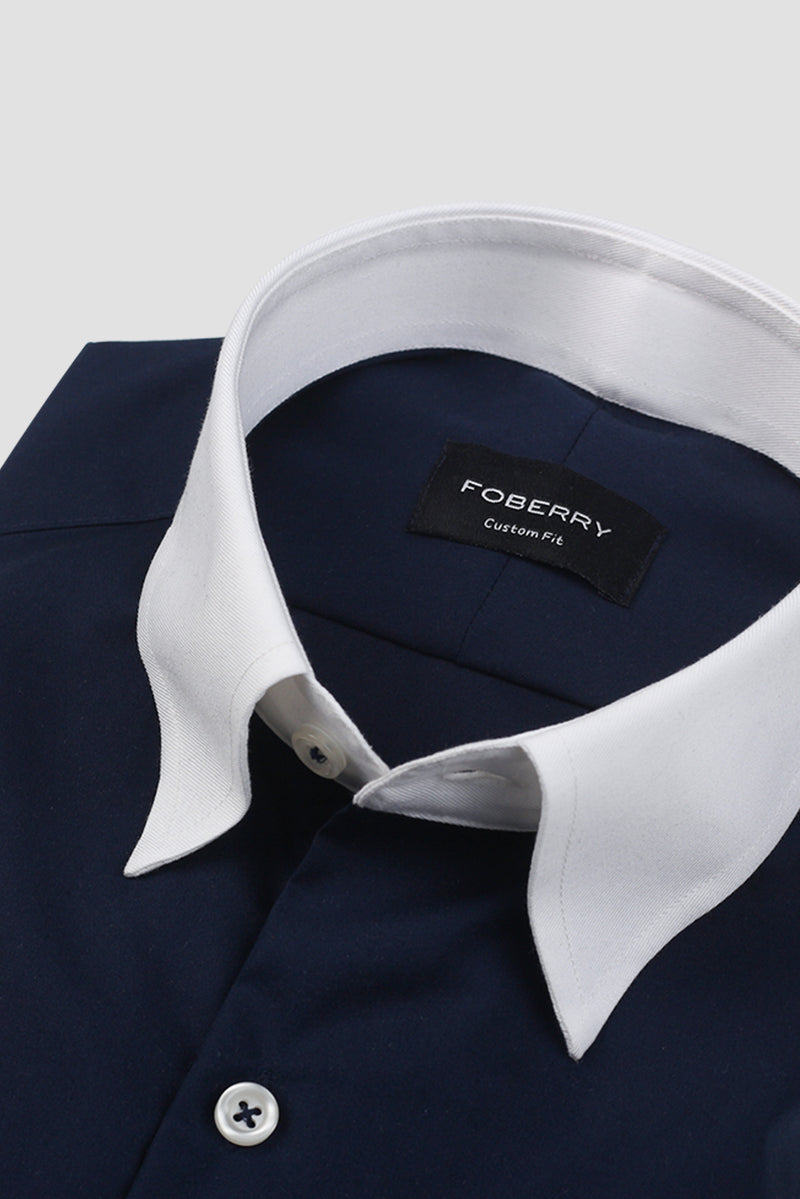 Dark Navy Blue Egyptian Shirt - Hidden Button Down Shirt