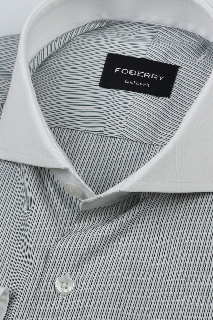 Charcoal Green Pencil Supima Cotton Stripes Shirt