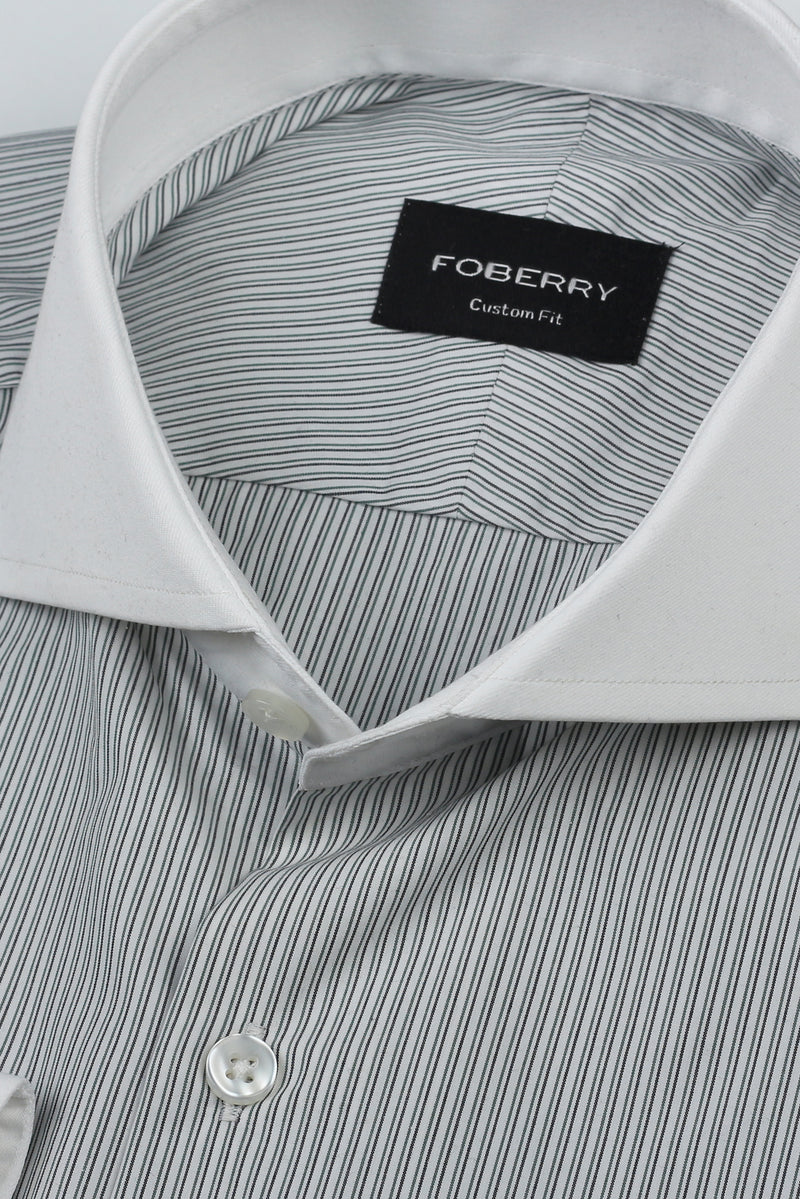 Charcoal Green Pencil Supima Cotton Stripes Shirt