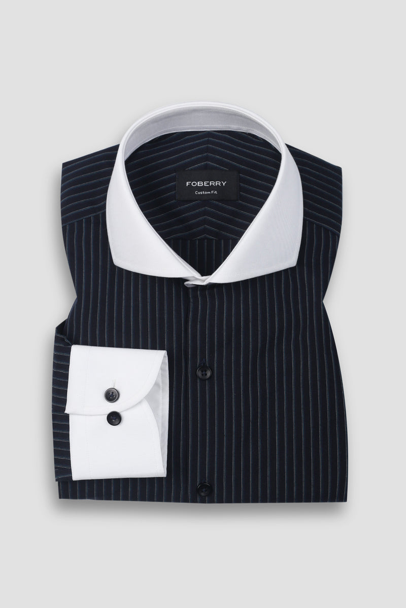Blue And Black Hairline Striped Shirt