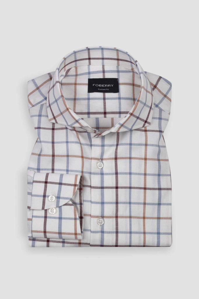 White Multi Windowpane Check Shirt