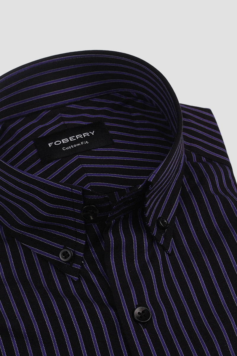 Electric Purple Twill Striped Shirt