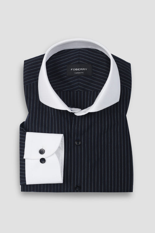 Blue And Black Hairline Striped Shirt