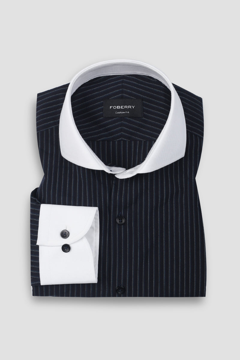 Blue And Black Hairline Striped Shirt