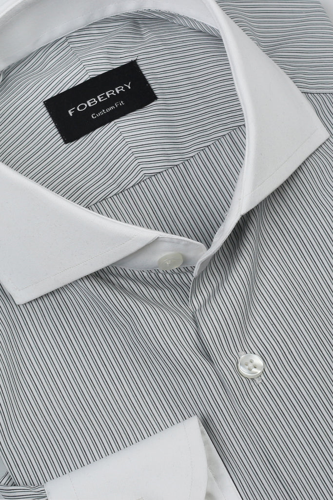 Charcoal Green Pencil Supima Cotton Stripes Shirt