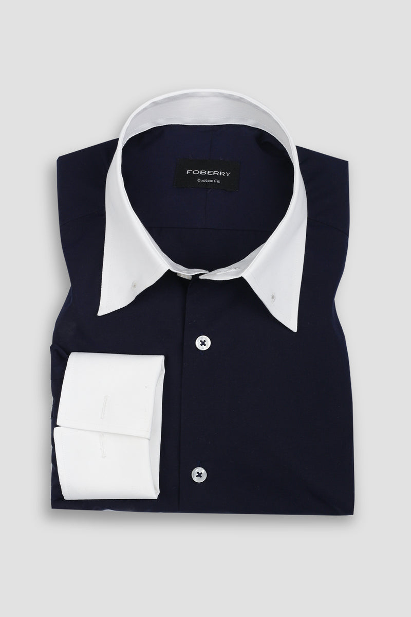 Dark Indigo Egyptian Poplin Pin Collar Shirt