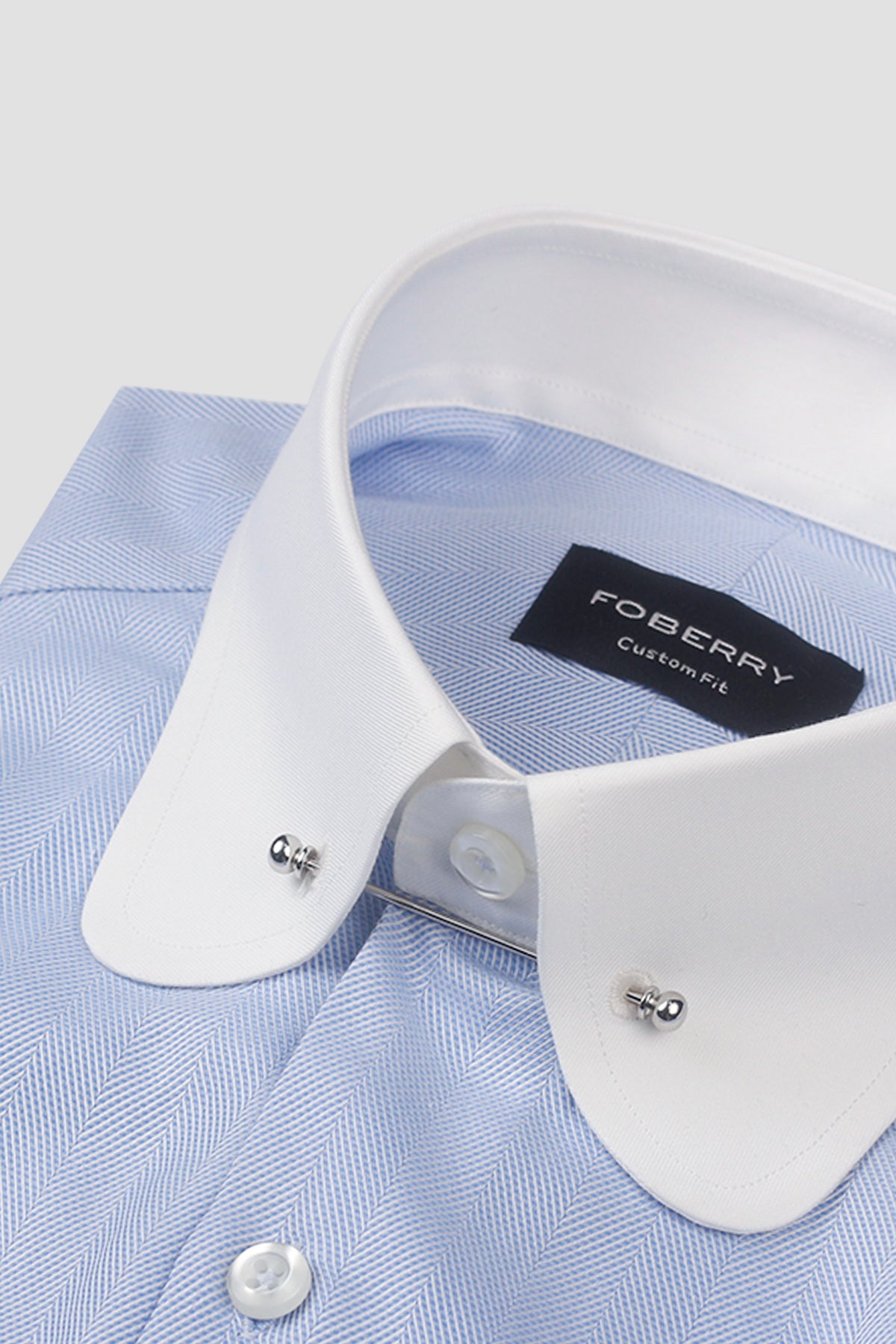 Sky Blue Herringbone Pin Collar Shirt