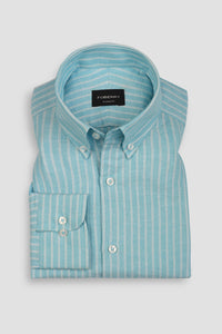 Aqua Blue Hairline Striped Linen Shirt