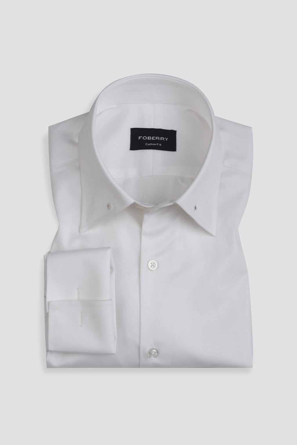 White Twill Pin Collar Shirt - Gold Pin