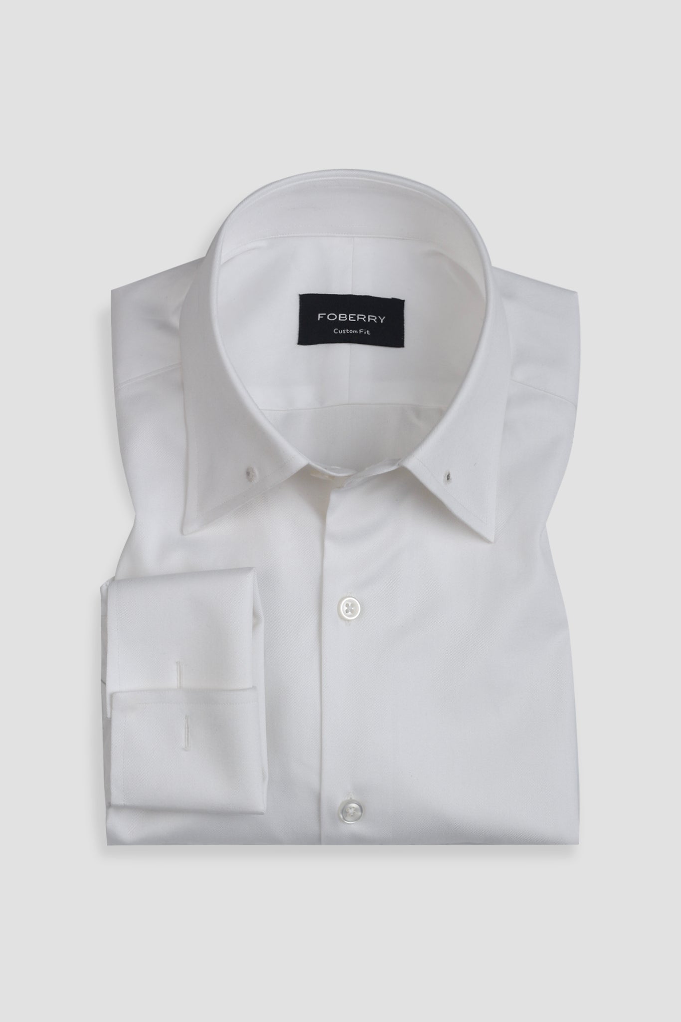 White Twill Pin Collar Shirt - Gold Pin
