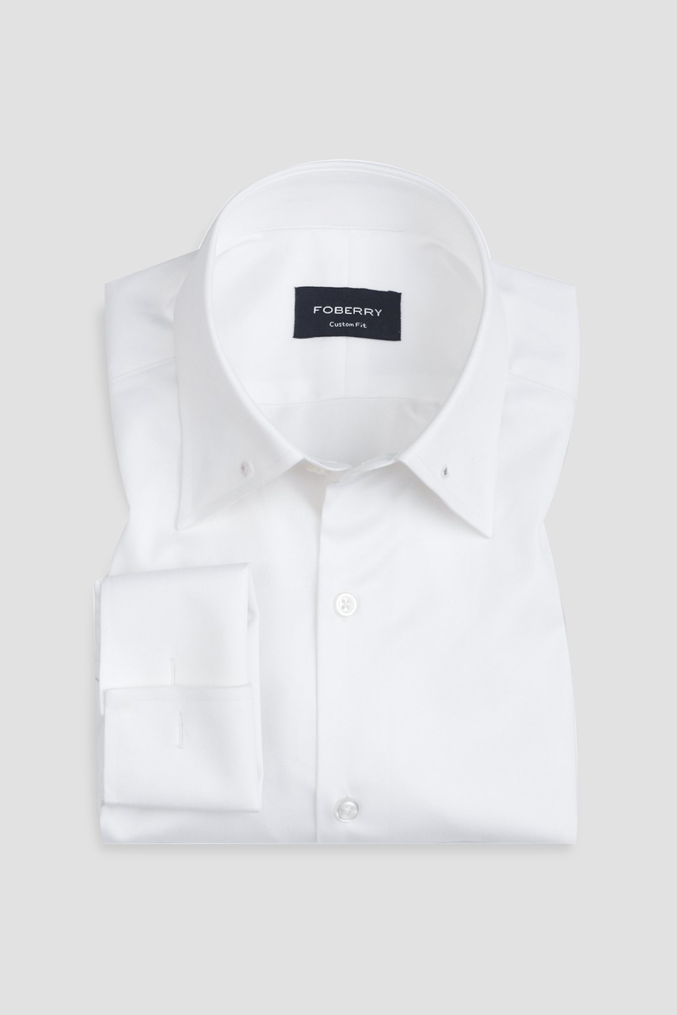 White Twill Pin Collar Shirt - Gold Pin