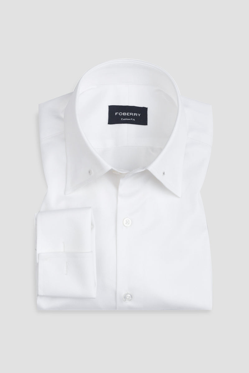 White Twill Pin Collar Shirt - Gold Pin
