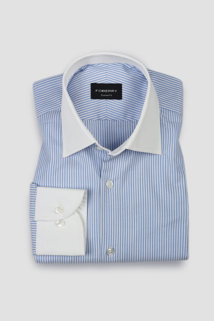 Crisp Sky Blue Structured Candy Stripes Shirt - Easy Care