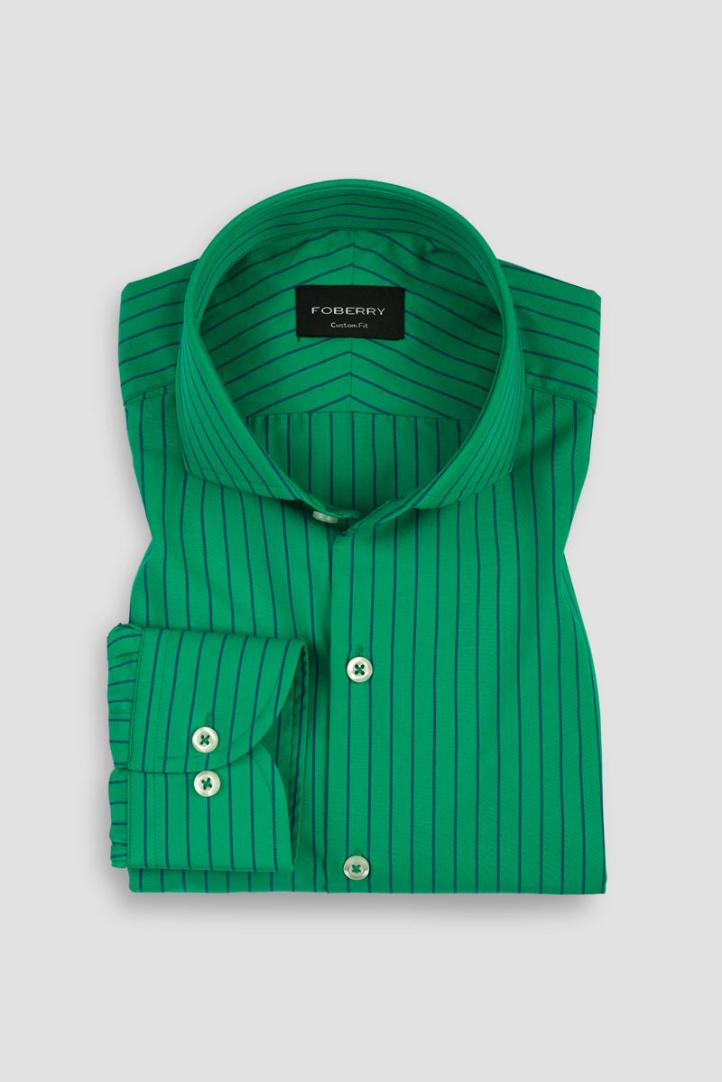Blue Pinstripes On Green Shirt