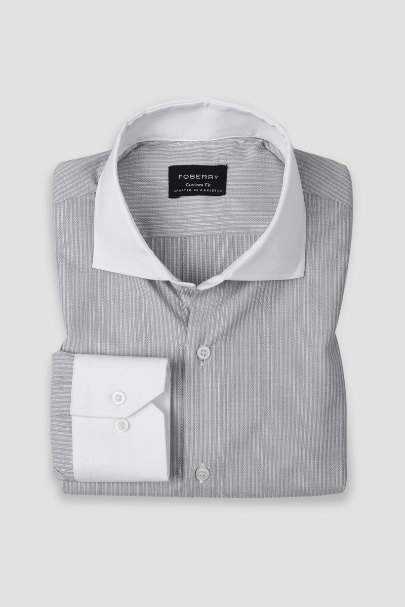 Grey Structured Pinstriped Shirt