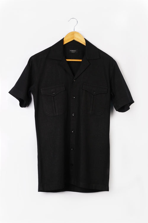 Black  Linen - Safari Shirt - Foberry Pakistan