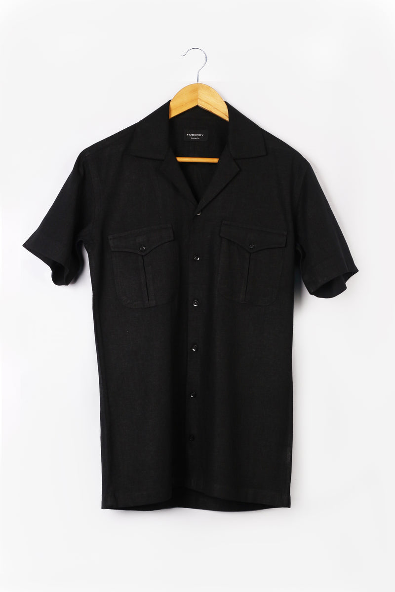 Black  Linen - Safari Shirt - Foberry Pakistan