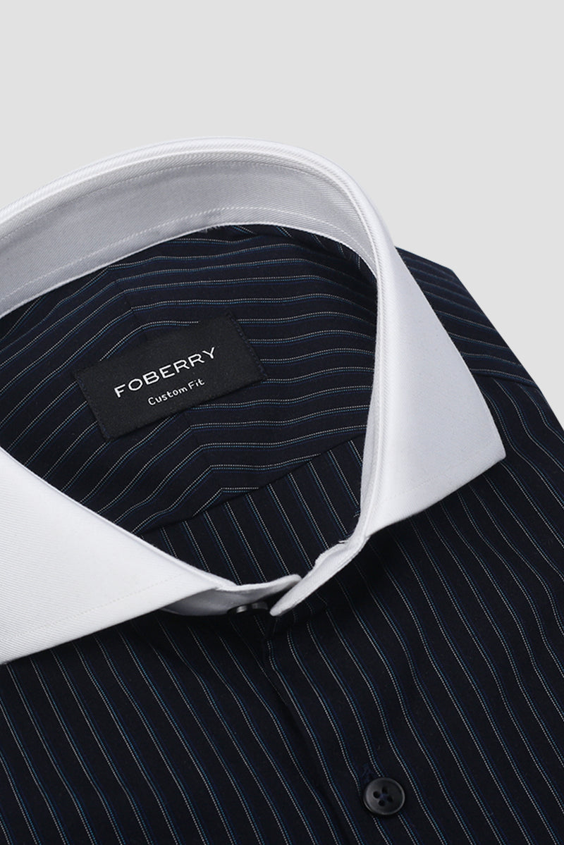Blue And Black Hairline Striped Shirt