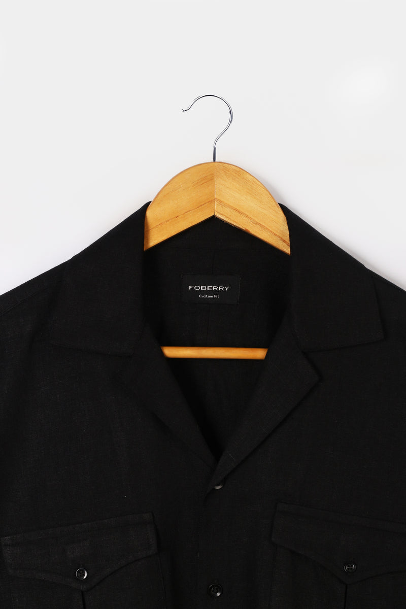 Black  Linen - Safari Shirt - Foberry Pakistan
