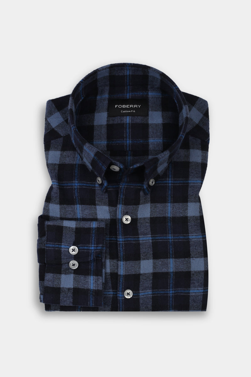 Soft Yale Blue Tartan Winter Flannel Shirt