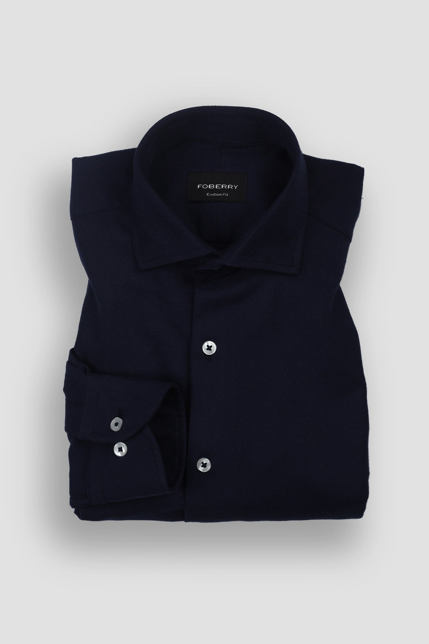 Navy Blue Herringbone Winter Flannel Shirt