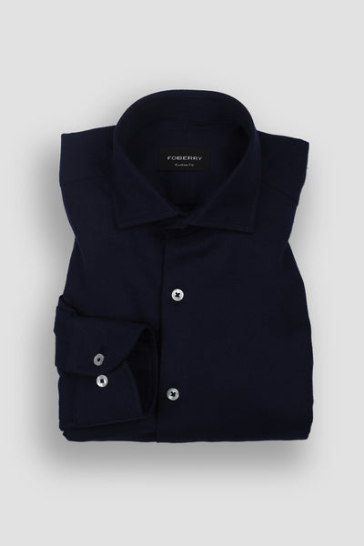 Navy Blue Herringbone Winter Flannel Shirt