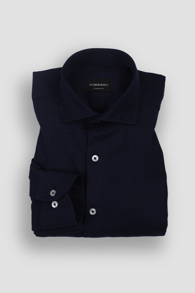 Navy Blue Herringbone Winter Flannel Shirt