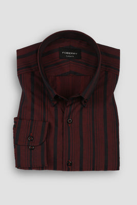 Crisp Maroon Balanced Stripes Shirt