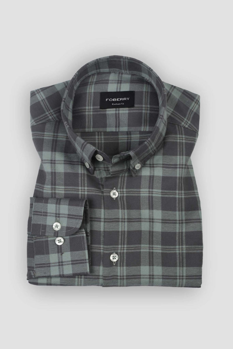 Sea Green Tartan Winter Flannel Shirt
