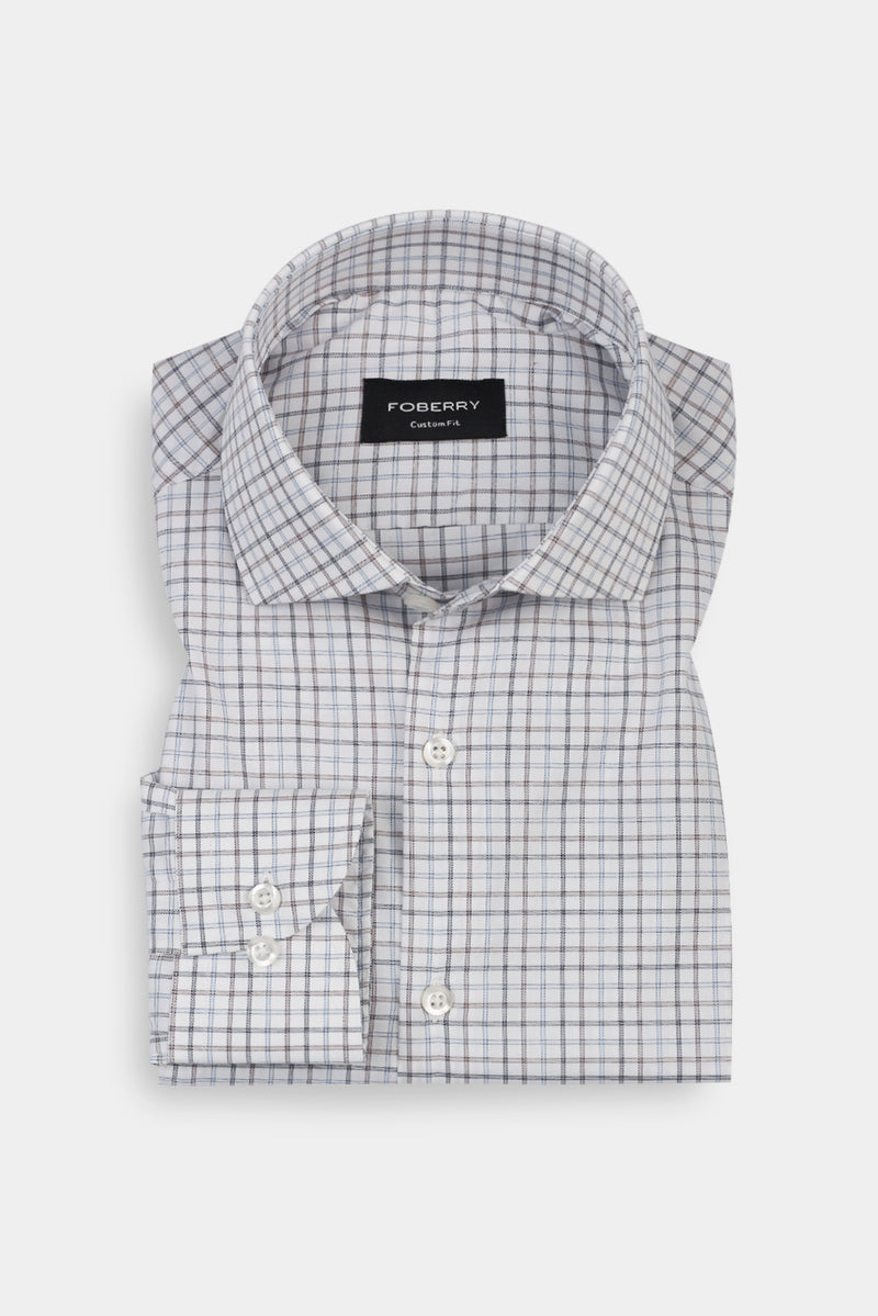 Hazel wood & Blue Grid Egyptian Shirt