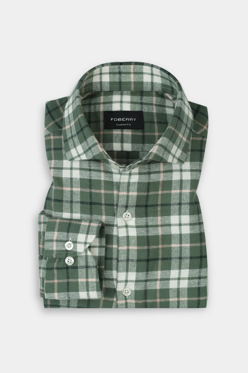 Pine Green Plaid Winter Flannel Shirt