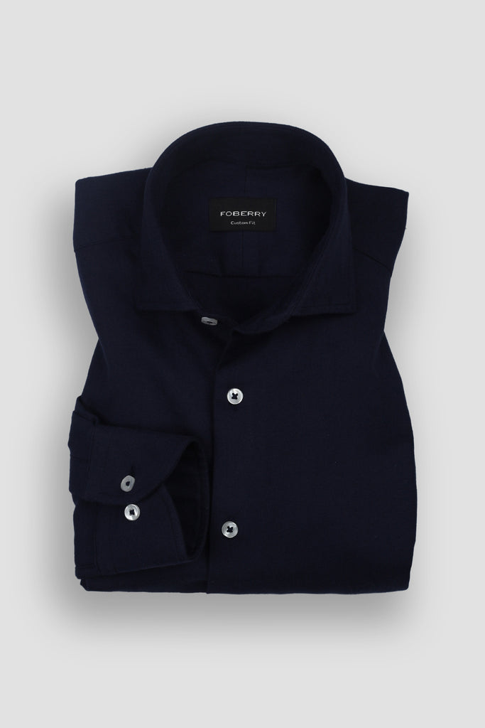 Navy Blue Herringbone Winter Flannel Shirt