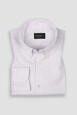 Lilac White Structured Stripes Linen Shirt
