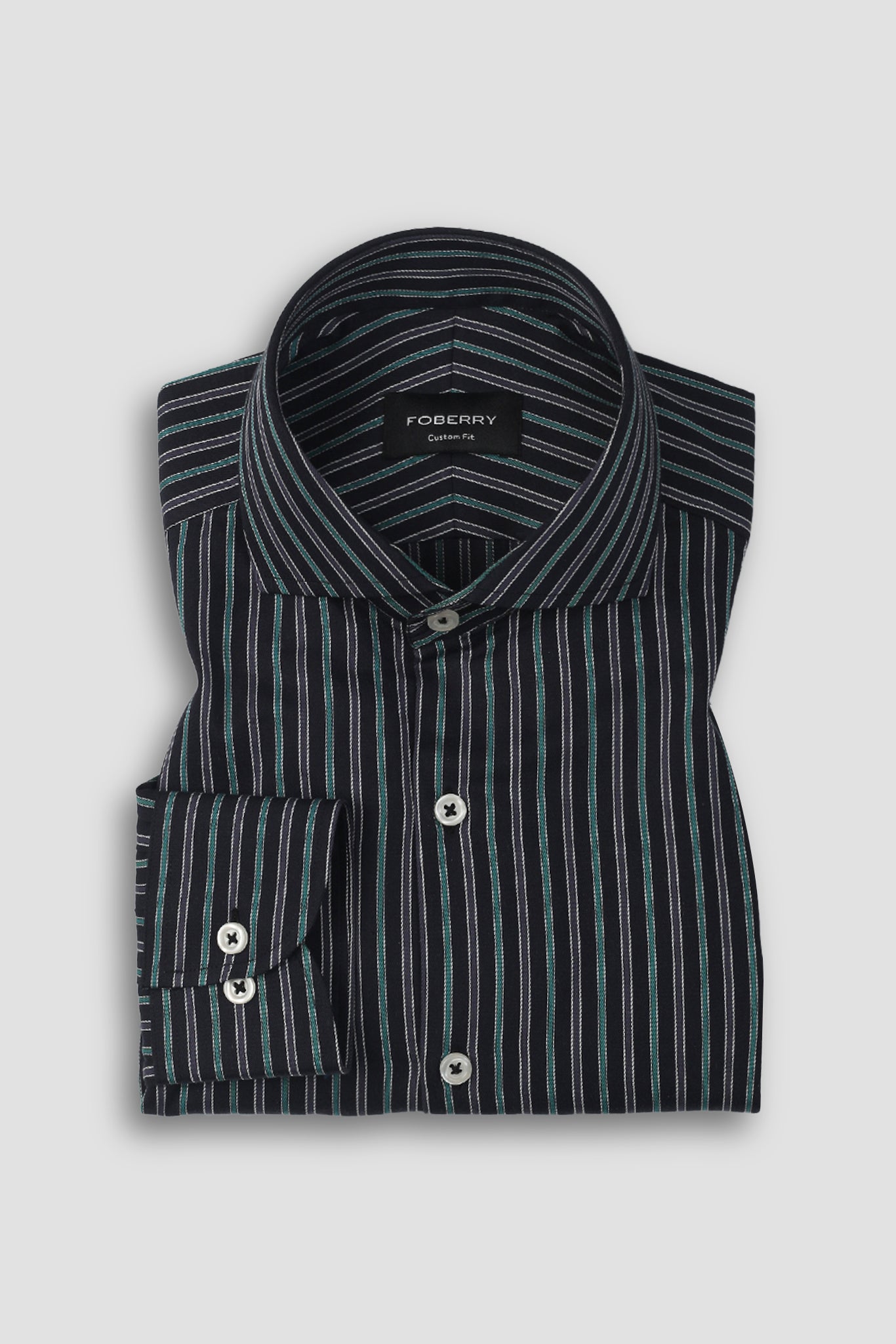 Teal Green and Grey Striped Shirt