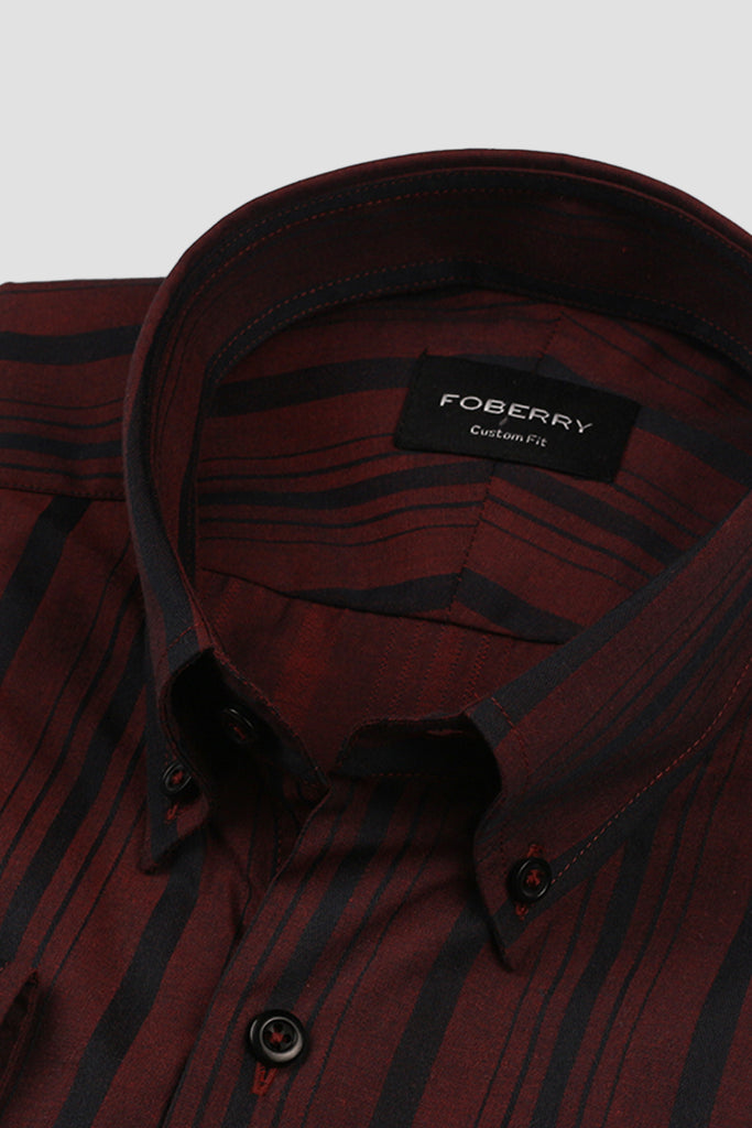 Crisp Maroon Balanced Stripes Shirt