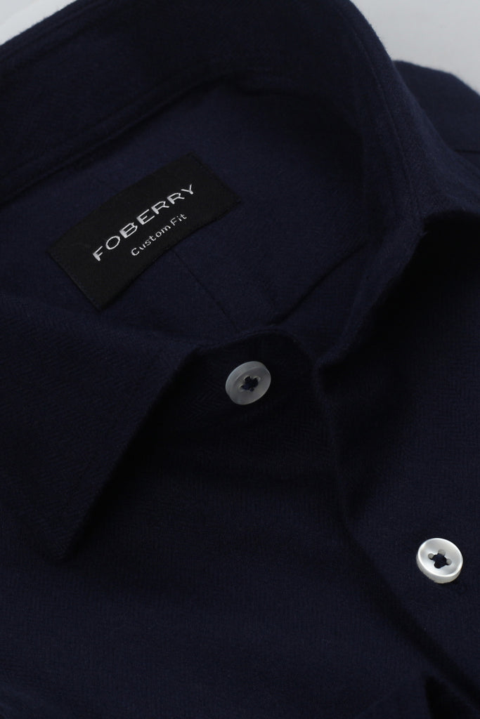 Navy Blue Herringbone Winter Flannel Shirt