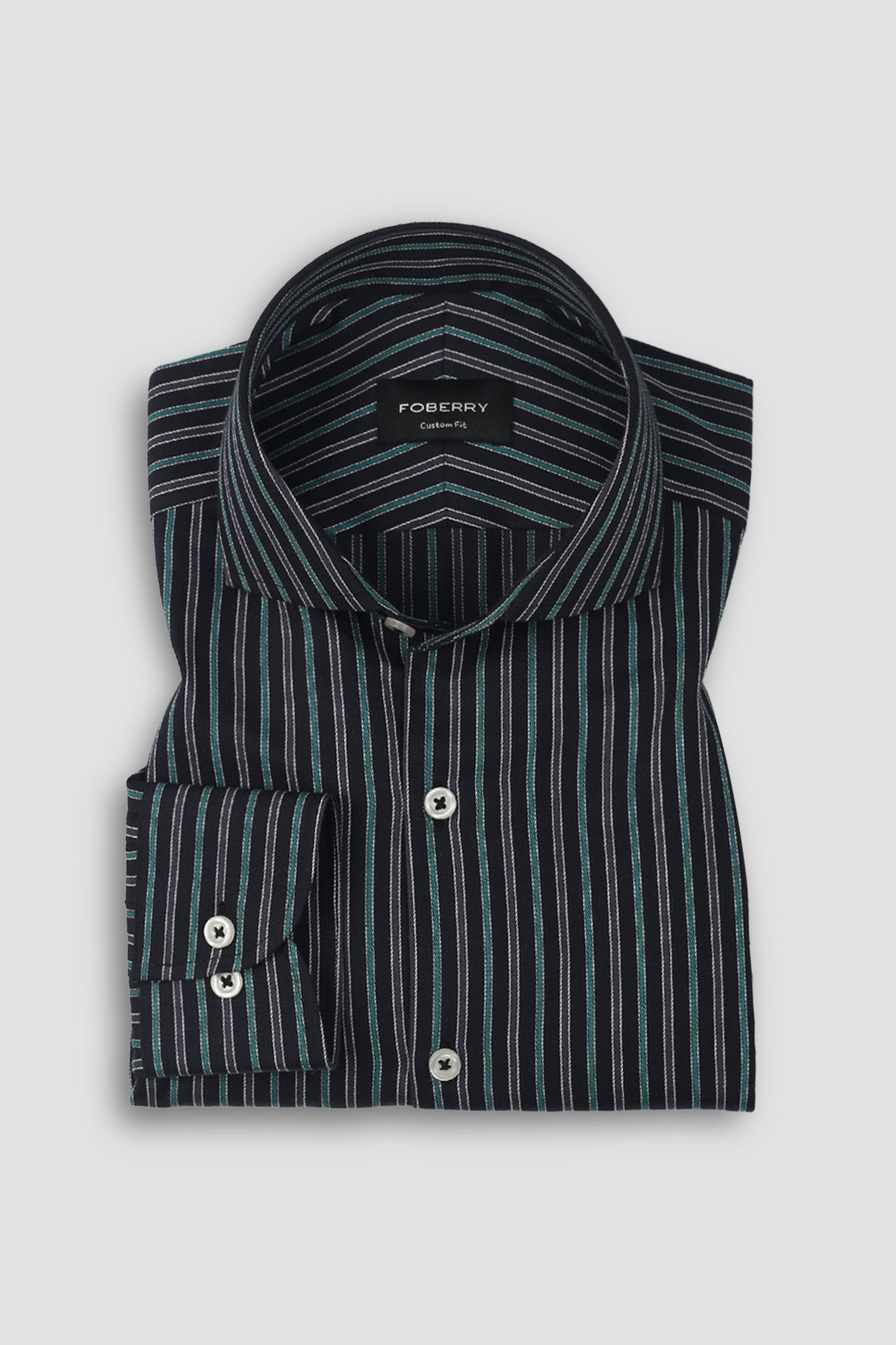 Teal Green and Grey Striped Shirt