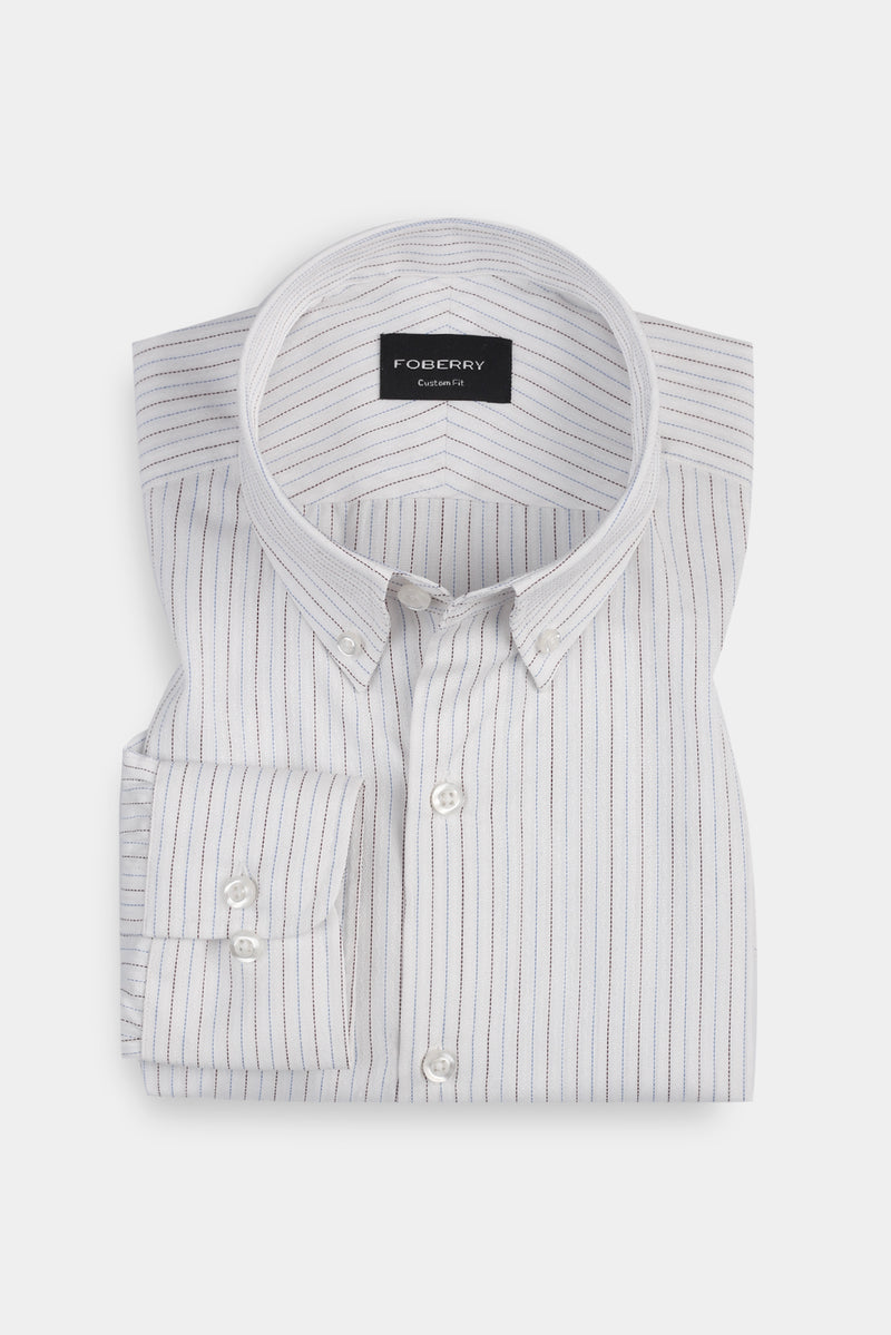Brown & Blue Stitch Striped Shirt