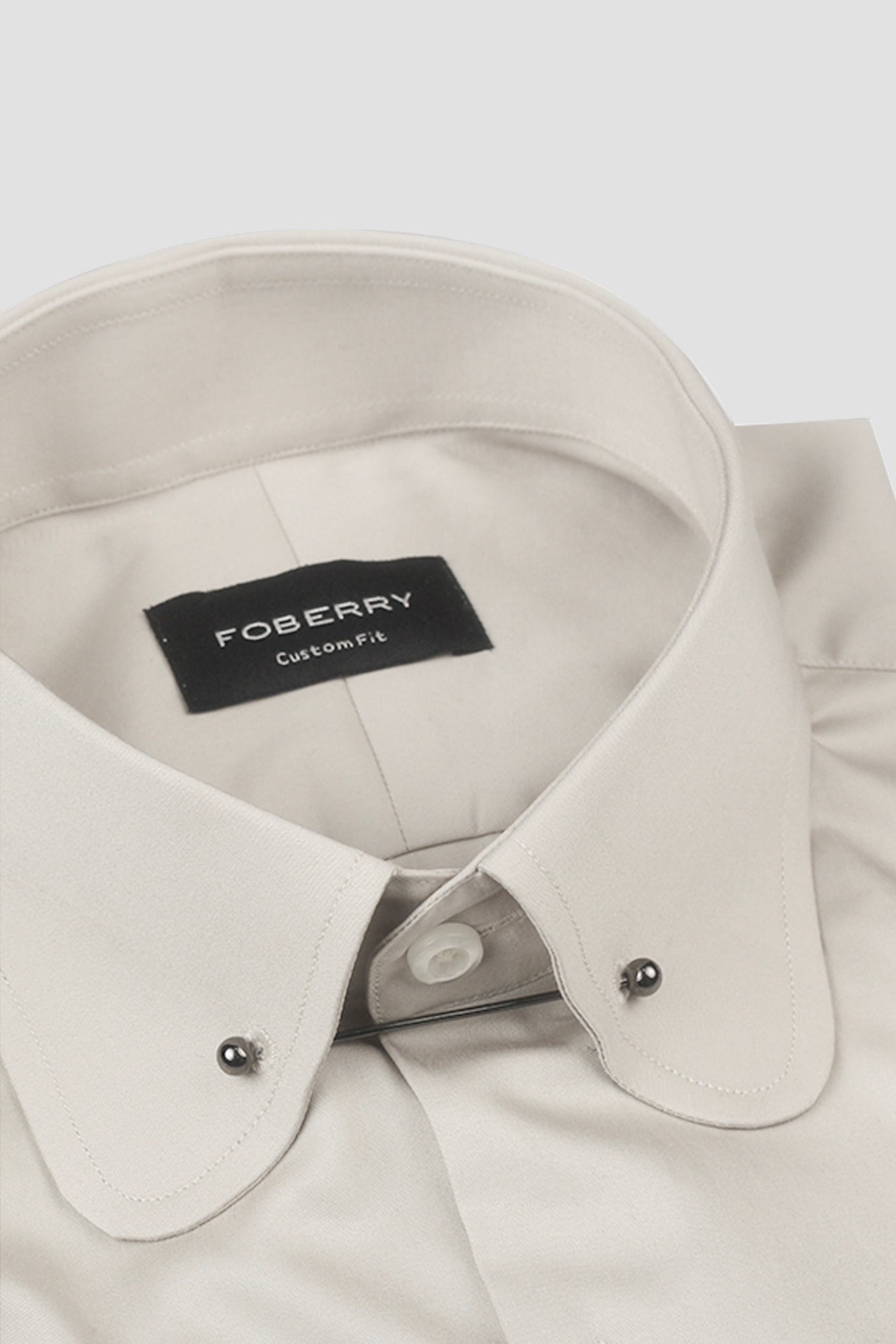 Light Beige Egyptian Poplin Pin Collar Shirt