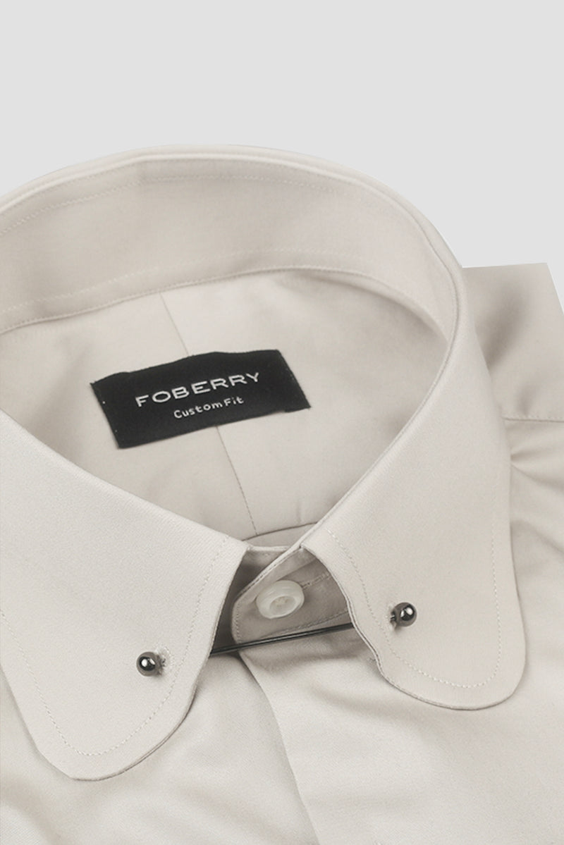 Light Beige Egyptian Poplin Pin Collar Shirt